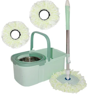 Spin Mop Bucket W/ Wringer Set 2 Microfiber Mop Refill 360 Spinning Floor Mop Fast Cleaning 125cm Extended Handle
