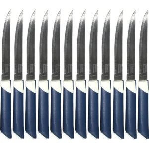 Martinazzo Plain Edge Steak Knife Blue Plastic Handle 5", 12 Pcs Card  21336/02